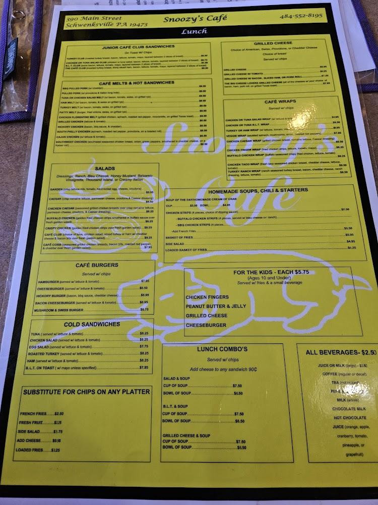 Snoozy's Cafe Menu image 1
