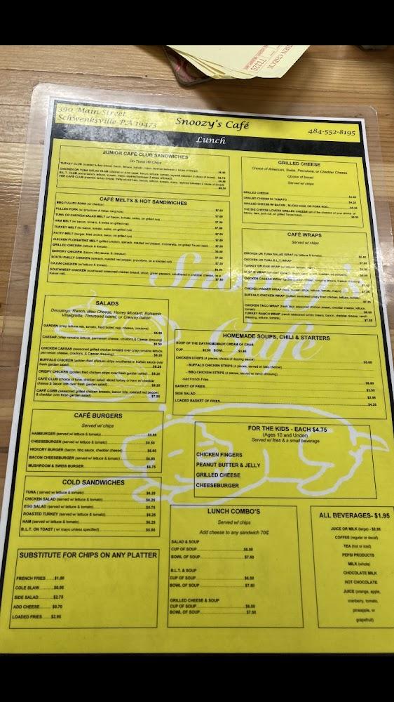 Snoozy's Cafe Menu image 2